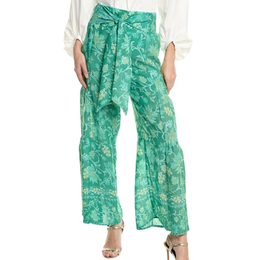 Nanette Lepore Green Floral Tiered Wide Leg Palazzo Pants Womens L Boho Artsy